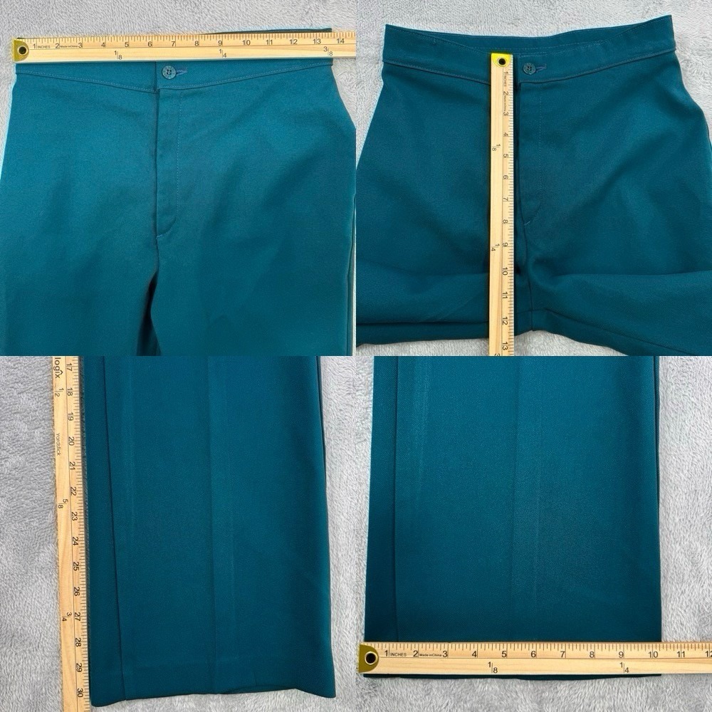 Vintage 70s Levi's 27x30 Sta-Prest Teal High Waist Wide Leg Flare Pants Trousers - Picture 8 of 10
